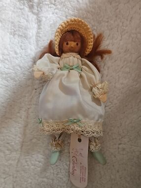 Cream & Mint Cute Face Decorative Doll with Straw Hat